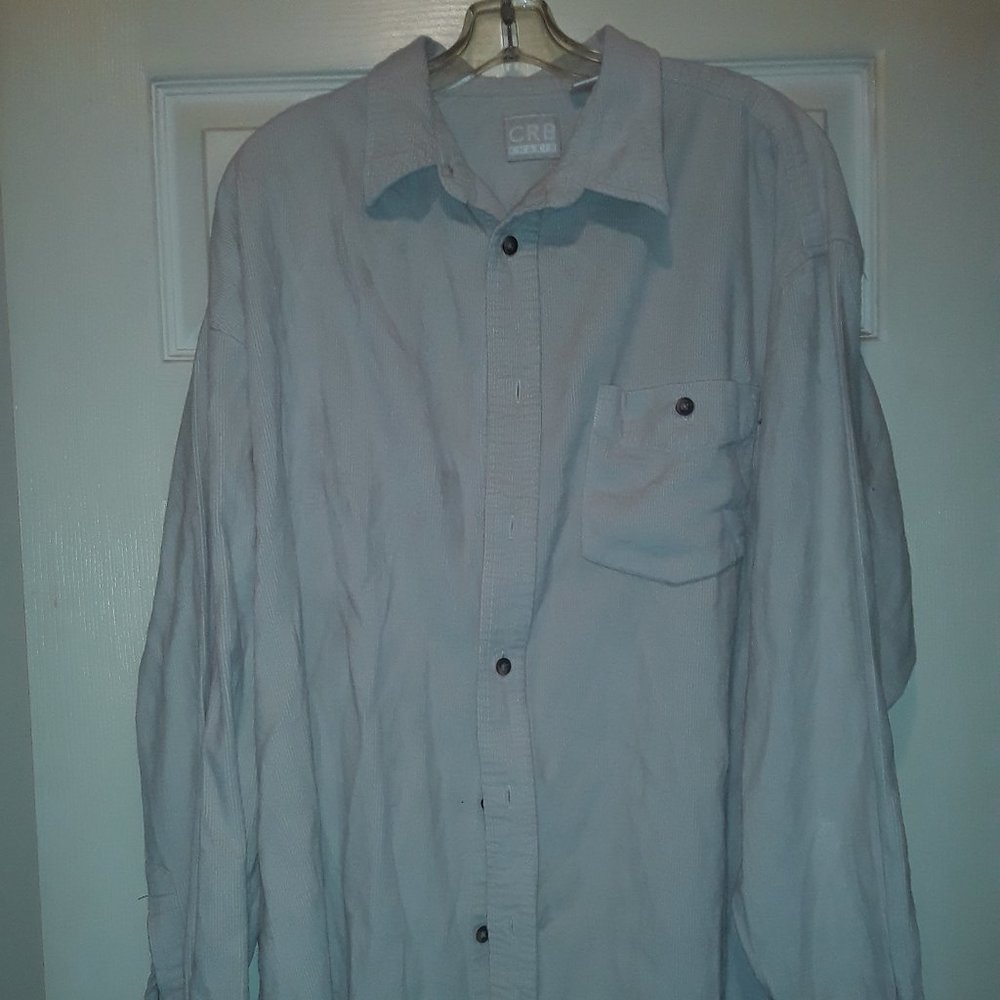 CRB Mens kakhi corduroy long sleeve button down shirt size LT 100% Cotton